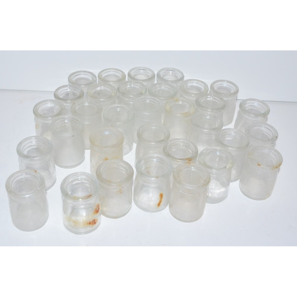 Vtg Clear Glass Mini Individual Restaurant Creamer Jars 32 pc Flaws READ
